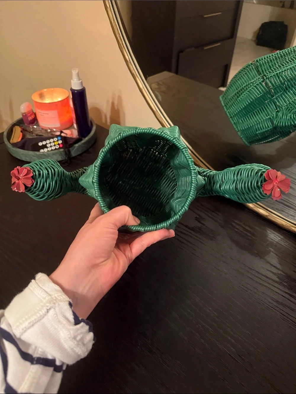 Green Wicker Cactus Decorative Basket - Home Accents